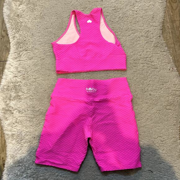 Booty By Brabants Croco Skin Bike Shorts Sports Bra Matching Set Pink Large - Picture 2 of 3